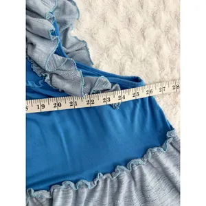 POL Blue Mixed Media Tiered Ruffle Sleeveless Oversized Boho Tunic Top M thumbnail 6