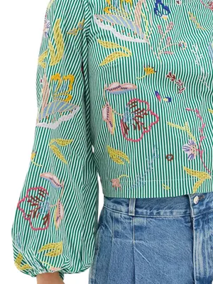 Anthropologie Maeve Embroidered Blouse Green Stripe Size XS thumbnail 3