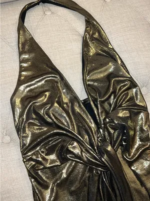 SHEIN Metallic Gold Plunge Tie-Front Maxi Dress thumbnail 3