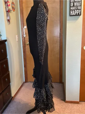 Nuance 80s black textured flamenco style dress chiffon polka dot accents size M thumbnail 4