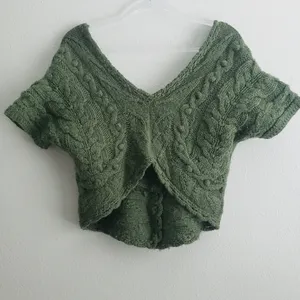 Anthropologie Sleeping On Snow Wool Crochet Off Sholder Cropped Chunky Sweater thumbnail 3