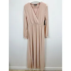 Lulus Wondrous Blush Pink Long Sleeve Maxi Dress Formal Chiffon Medium NWT thumbnail 5