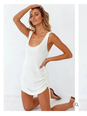Sleeveless Scoop Neck Knit Mini Dress in Cream thumbnail 3
