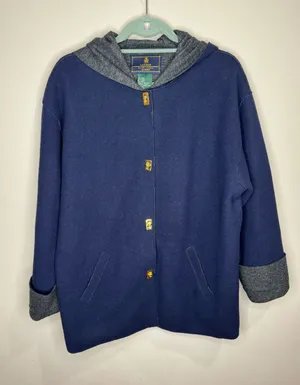 Lauren Ralph Lauren VTG Navy Wool Blend Hooded Jacket Gold Toggle Sz LP thumbnail 1