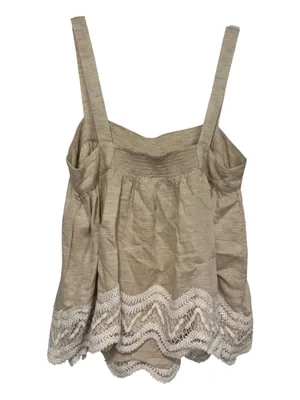 Parker The Brighton Scallop Babydoll Top Oatmeal Linen Blend Crochet Medium thumbnail 3