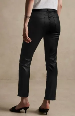 🆕 NWT Banana Republic High Rise Straight Leg Ankle Jeans Wax Coated Black Sz 26 thumbnail 2