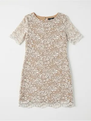 Lulus Women’s Simply Chic Black and Cream Short Sleeve Lace Shift Dress Size M thumbnail 4
