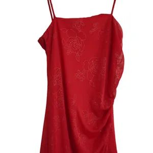 Entrancy Red Glitter Floral Y2K 90s Whimsigoth Asymmetrical‎ Ruffle Maxi Dress thumbnail 4