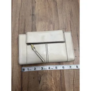 HOBO International Ivory Leather Continental Wallet Contrast Stitch Zip Pocket thumbnail 8
