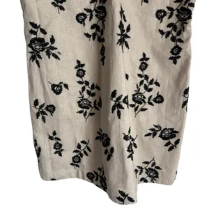 Abercrombie & Fitch Linen Beige Black Embroidered Floral V-Neck Mini Dress XS thumbnail 5