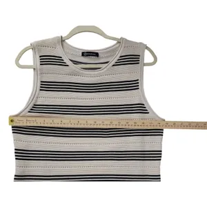 PrettyGarden Sweater Dress Womens Cream Black‎ Striped Side Slit, Large thumbnail 3