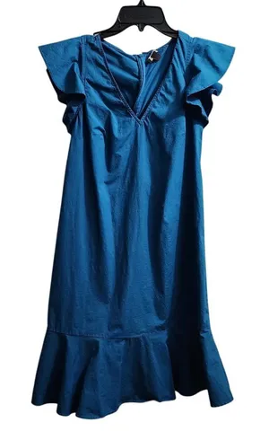J.Crew Mercantile‎ Blue Cotton Flutter Sleeve V-Neck Midi Dress Size 0 thumbnail 1