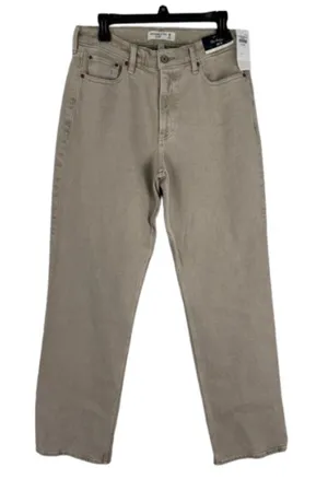 NWT Abercrombie & Fitch Curve Love Low Rise Baggy Jean Cream Color Sz 28/6 Tall thumbnail 1
