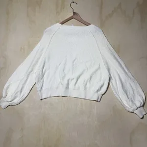 Free People Cream Knit Sweater XS Balloon Sleeve Boho Cozy Pullover Ivory Top thumbnail 6