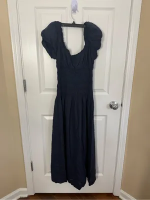 Reformation Riva Shirred Midi Dress in Midnight Blue M thumbnail 2
