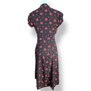 ModCloth X Collectif Apple Heart Print Midi Dress Black Red Puff Sleeve Cottage thumbnail 8
