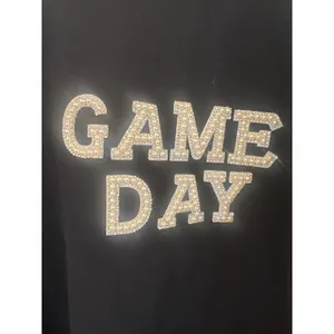 Game Day Pearl Rhinestone Sweatshirt Basketball Sequin sports game Black 2XL EUC thumbnail 2