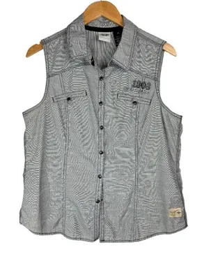 Harley Davidson Y2K Button Down Shirt Vest Sz XL Grey Graphic Back thumbnail 1