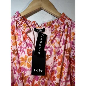 Anthropologie Fate Pink Floral Flowy Tiered Ruffle Peasant Mini Dress Small NWT thumbnail 5