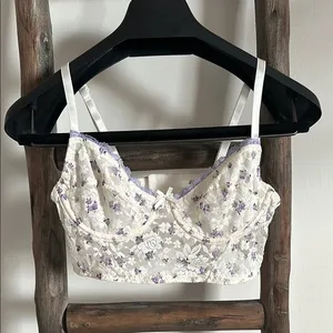 Forever 21 Ditsy Floral Lace Underwire Bra Small White & Purple NEW thumbnail 1