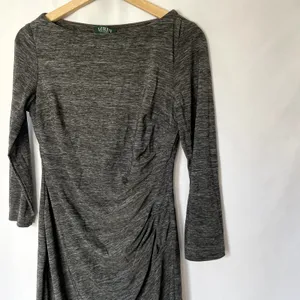 Lauren Ralph Lauren gray long sleeved ruched side‎ boat neck dress women's 6 thumbnail 2
