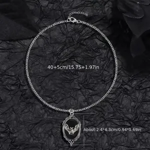 Retro Gothic Style Oval Vampire Bat Pendant Necklace Fashion Collarbone Chain‎ thumbnail 8