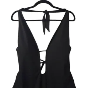 Black Plunge Tie Side‎ Ruched One Piece Swimsuit Adjustable Bathing Suit XS thumbnail 12