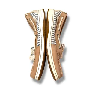 Sperry Angelfish Top Sider Cream & Blue Striped Leather Fabric Boat Shoes Sz 6‎ thumbnail 3