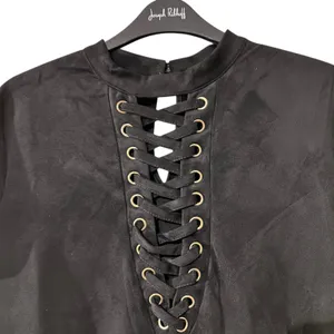 Ashley Stewart Mini Dress Black Faux Suede Corset Front SZ 18/20 Gothic Grunge thumbnail 3