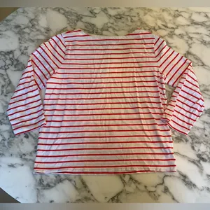 NWOT J.Crew Striped Boatneck Top in Pink Sz M small holes in bottom front thumbnail 2