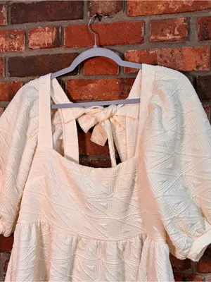 Free People womens Violet puff sleeve textured mini dress ivory L thumbnail 2