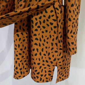 New Tie Front Button Down Shirtdress Animal Print Long Sleeve Mini thumbnail 9