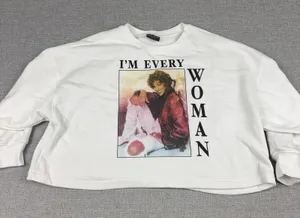 Whitney Houston Sweatshirt Womens XL White I'm Every Woman Cropped Pullover thumbnail 1