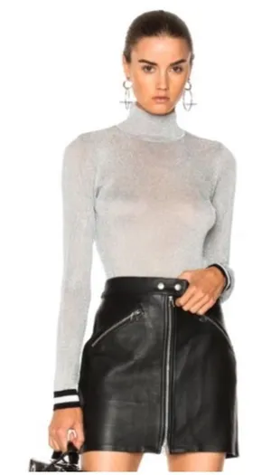 rag & bone Priya Metallic Silver Turtleneck Top Long Sleeve Womens Size M thumbnail 1