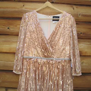 Mac Duggal 5509 SEQUINED WRAP OVER 3/4 SLEEVE GOWN thumbnail 8