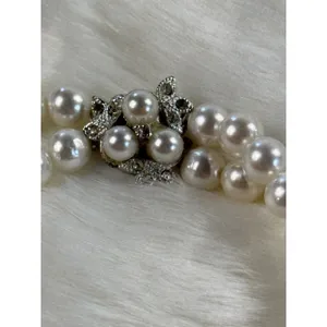 Vintage Japan Faux Pearl Double‎ Strand Necklace and AB Crystal Clip On Earrings thumbnail 5