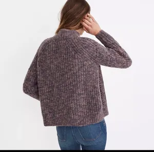Madewell Pointelle Mock Neck Chunky Knit Sweater Purple Oversized XS Wool thumbnail 2