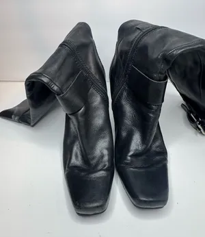Nine West Niolia Black Leather Wedge Knee High Boots Womens Size 9 M thumbnail 1