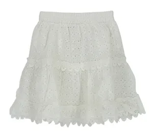 Impressions Eyelet Tiered Mini Skirt Womens Small White Boho Ruffle Coquette NEW thumbnail 1
