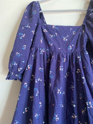 Altar'd State Navy Floral Puff-Sleeve Dress Short Half Sleeve Women Size Medium thumbnail 2