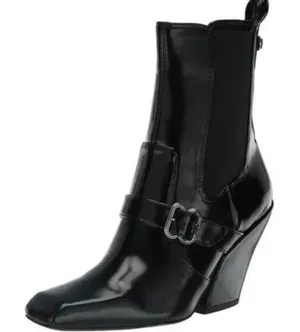 Sam Edelman Suzette Black Patent Square Toe Buckle Block Heel Ankle Boots 8.5M thumbnail 1