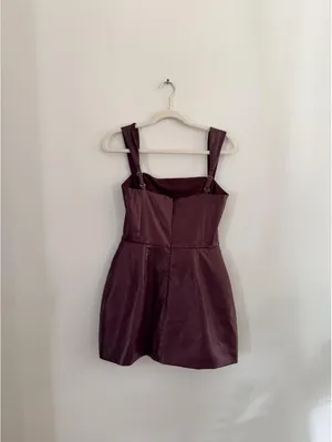 Amanda Uprichard Bethany Vegan Leather Skort Romper in Burgundy Red thumbnail 5