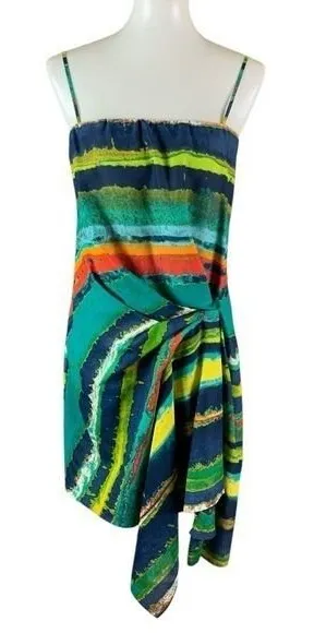 Rachel Rachel‎ Roy Multicolor Striped Asymmetrical Draped Dress Medium thumbnail 1