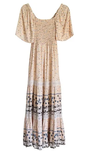 Pinkblush Boho Floral Smocked Maternity Midi Dress Small Light Pink Short Sleeve thumbnail 4