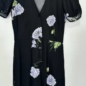 Reformation‎ Size 0 Jumpsuit Black Floral Short Sleeve V Neck Wedding Guest thumbnail 4