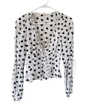 For Love & Lemons Willow Black & White Heart Blouse thumbnail 6