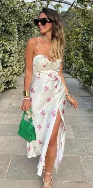 Zara dress midi corset like floral satin effect open back wedding summer party thumbnail 9