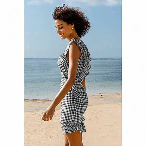 TOPSHOP Gingham Ruffle Mini Dress Sz‎ 8 thumbnail 2