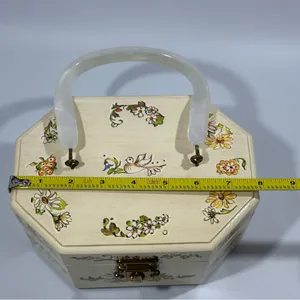 Vintage Floral Wood Octagonal Box Purse Cottagecore Fairy Coquette Birds Animals thumbnail 12