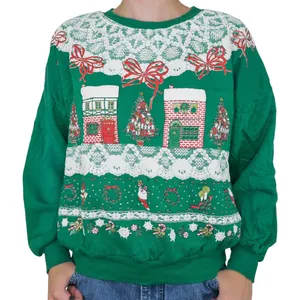 Vintage 80s Puffy Print Green Christmas Sweatshirt thumbnail 1